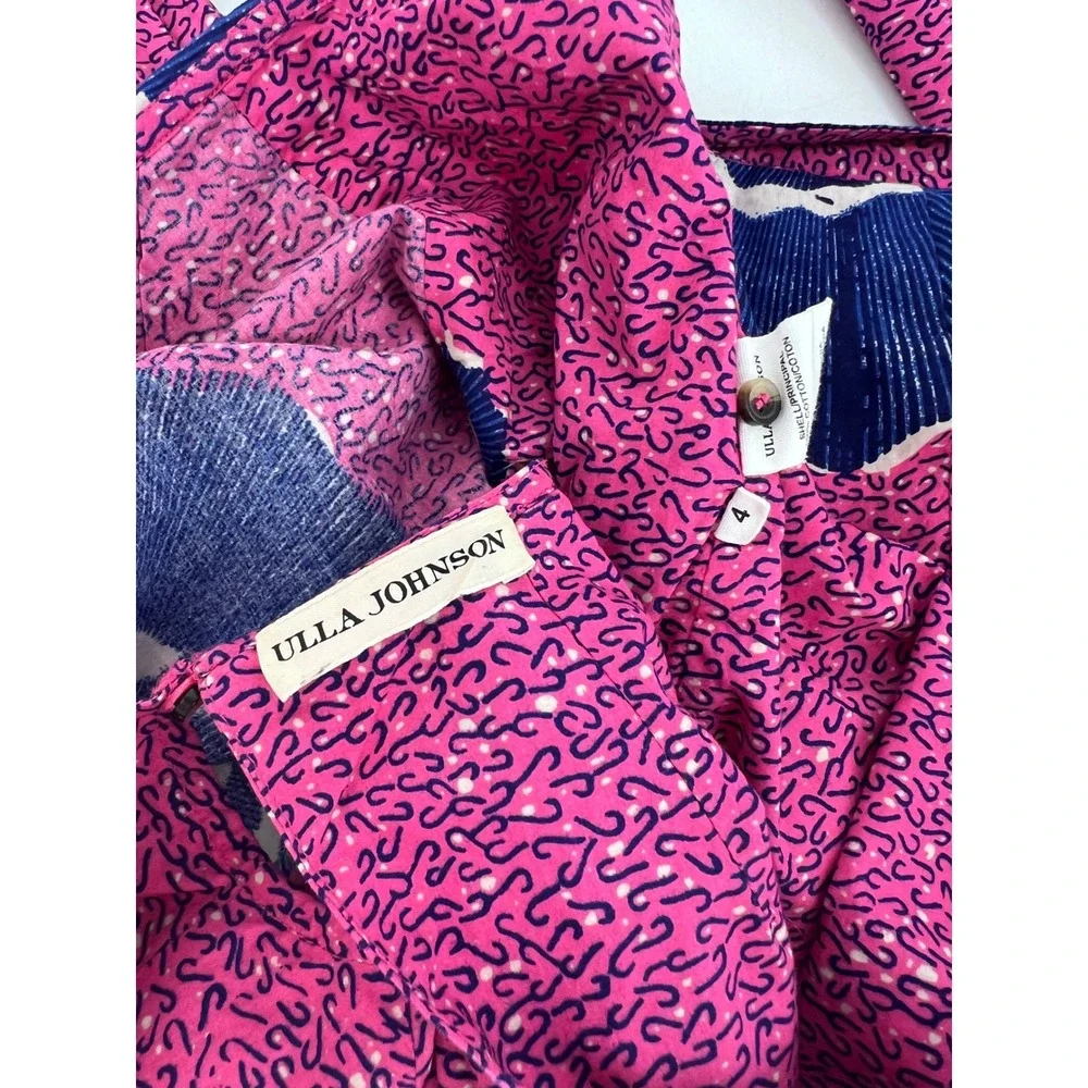 Ulla Johnson Eden Open Back Cotton Poplin Blouse Pink‎ Purple Floral Size 4